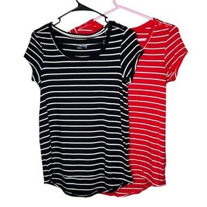 Columbia Striped Tops Hi Low Pair Black Red Size S